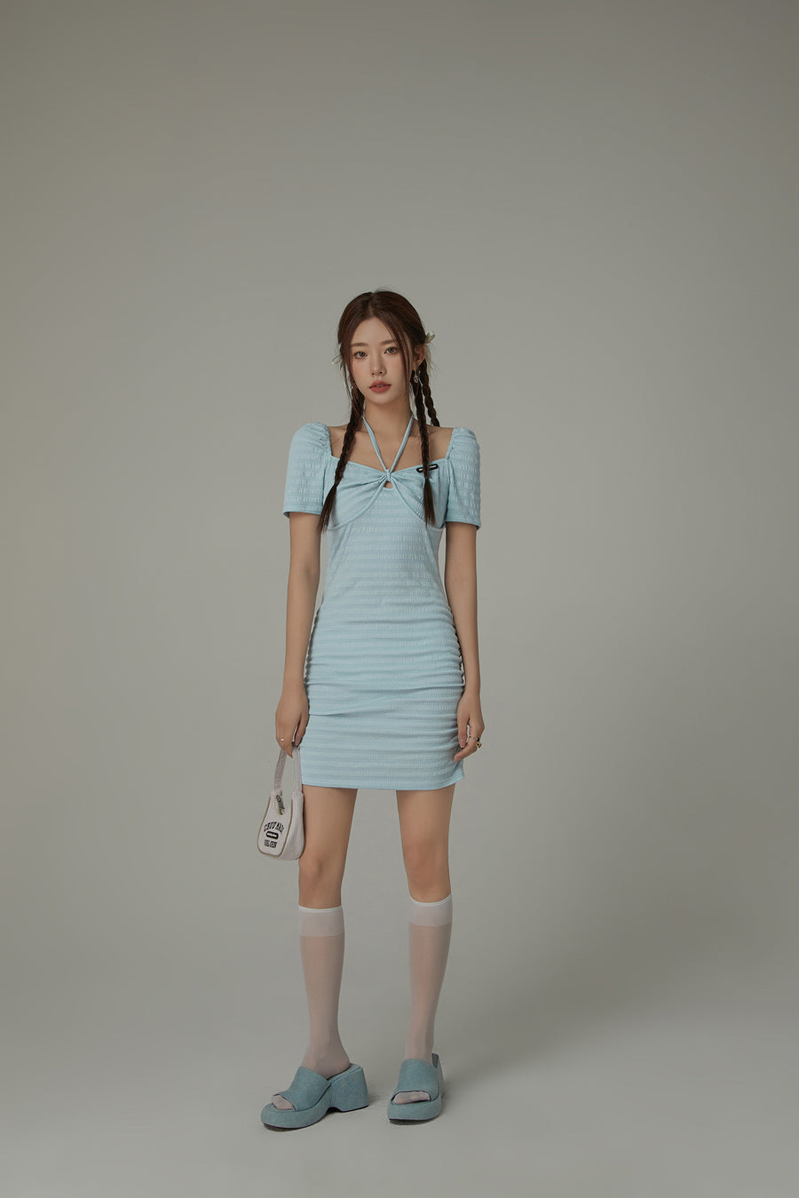 CHUU Halter Neck Shirred Slim Dress