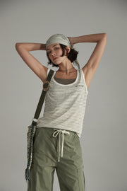 Striped U-Neck Contrast Color Sleeveless Top