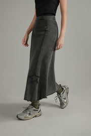 Star Raw Hem Mermaid Long Skirt