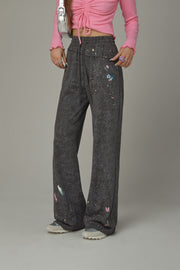 Elastic Waist String Painted Wide Pants