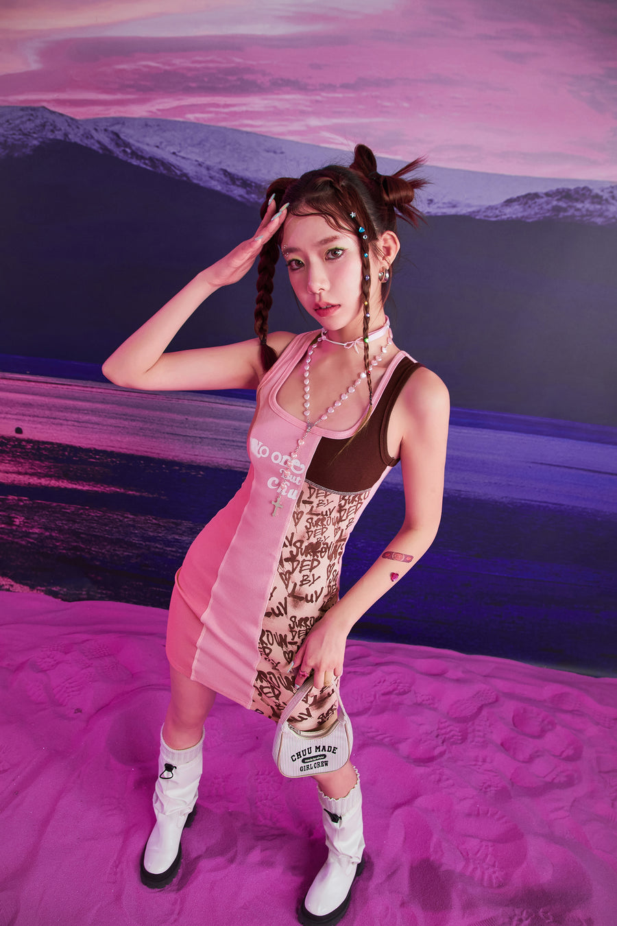 CHUU Square Color Combination Sleeveless Mini Dress