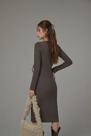 Shirring String Knit Long Dress