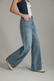 Folded Basic Washed Wide Denim Jeans