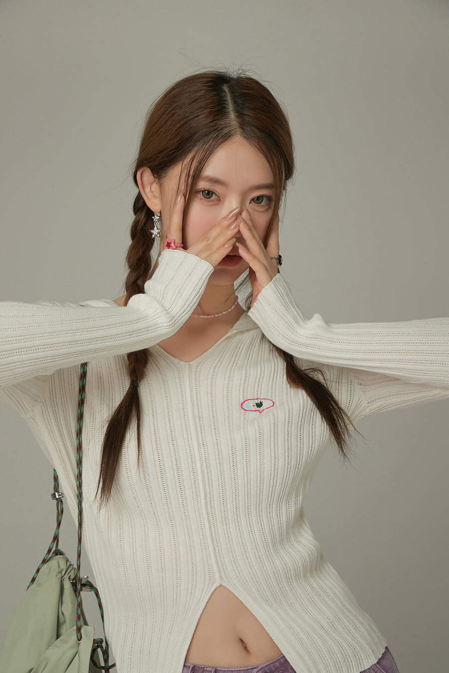 CHUU Slit Ribbed Hood Knit Sweater