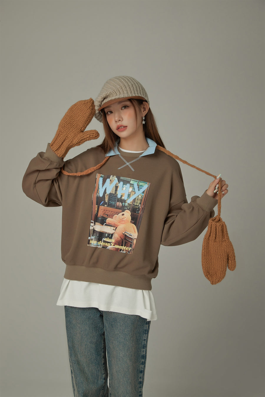 CHUU Why Teddy Bear Sweatshirt