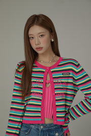 Rainbow Stripes Knit Button Cardigan