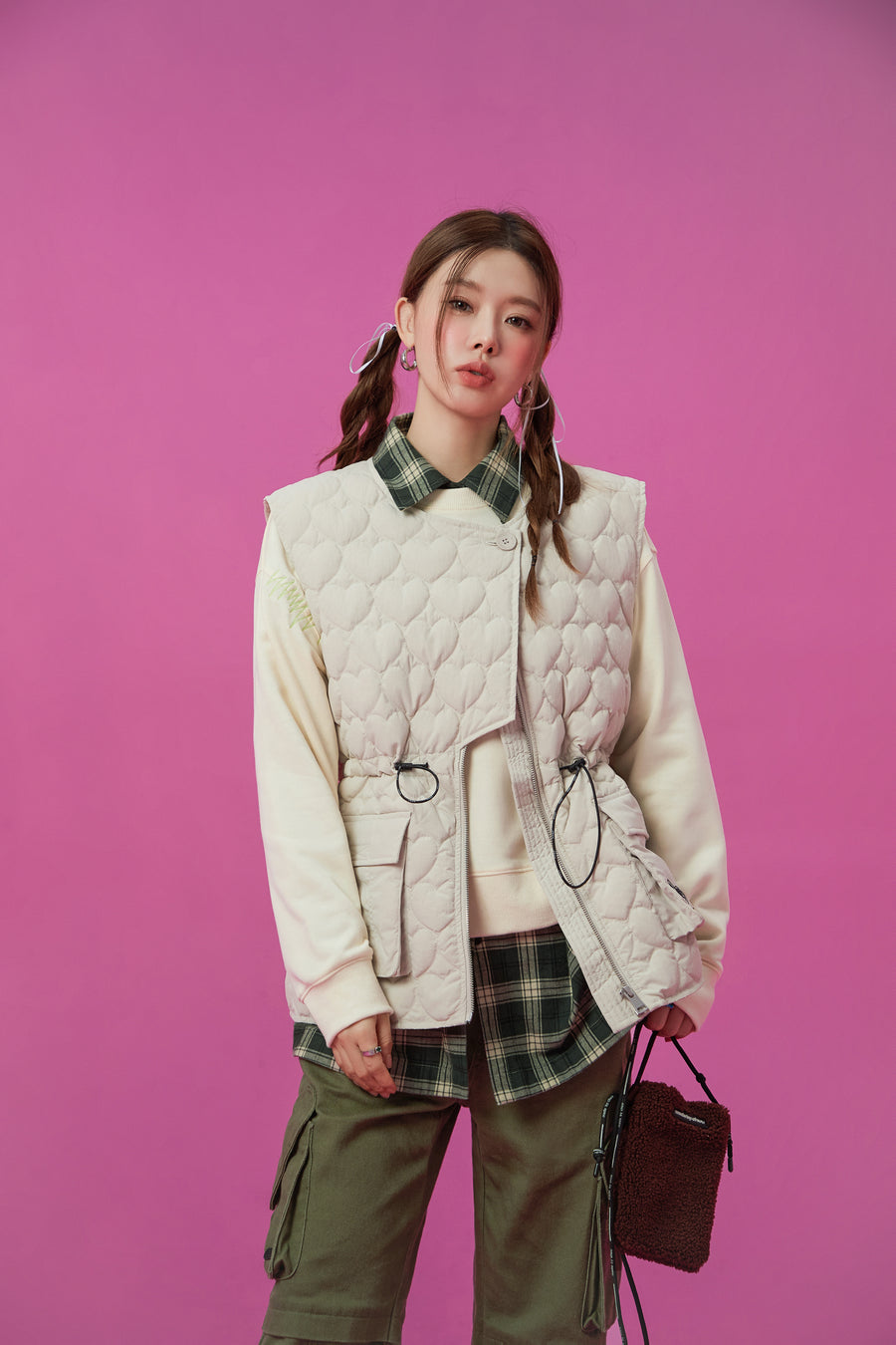 CHUU Heart Quilted Padded Vest