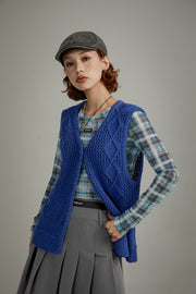 V-Neck Button Knit Vest