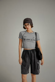 Noe Lettering Vintage Stitched Crop Short Sleeve T-Shirt