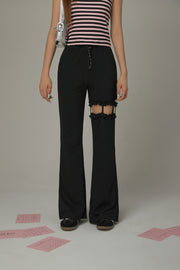 Elastic Waist Drawstring Hollow Cutout Pants