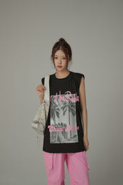 Over The Rainbow Printed Boxy Sleeveless Mid Length T-Shirt