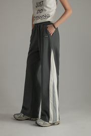 Elastic Waist Wide Casual Sporty Pants