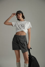 Asymmetrical Pockets Denim Mini Skirt