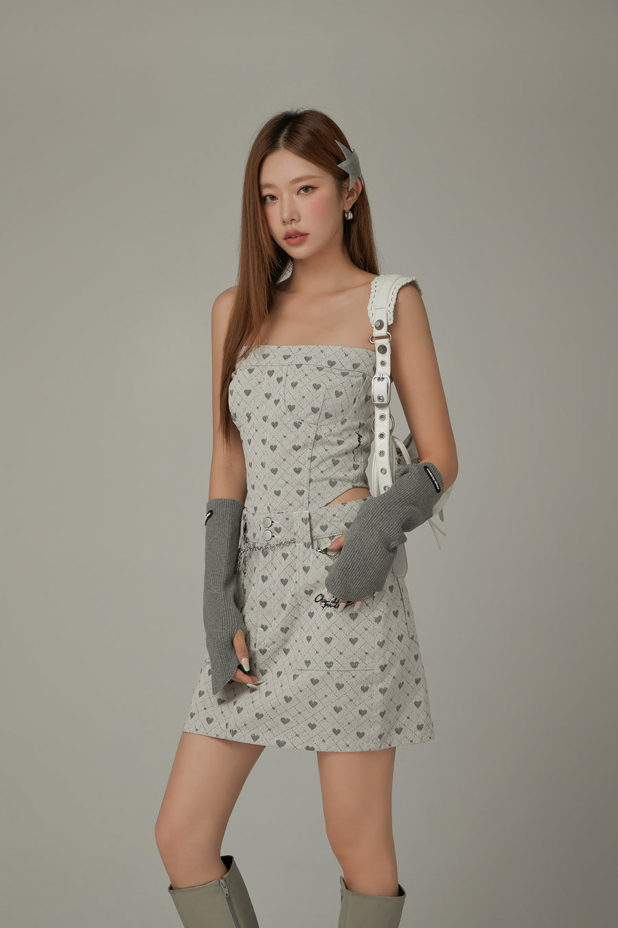 CHUU Heart Argyle Slim Tube Top