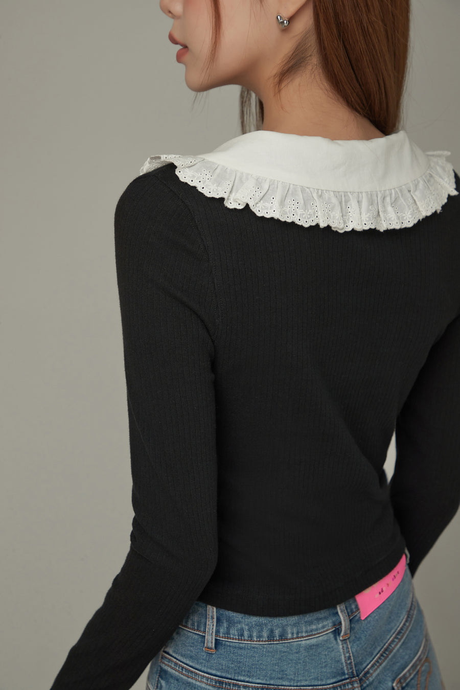 CHUU Lace Big Collar Top