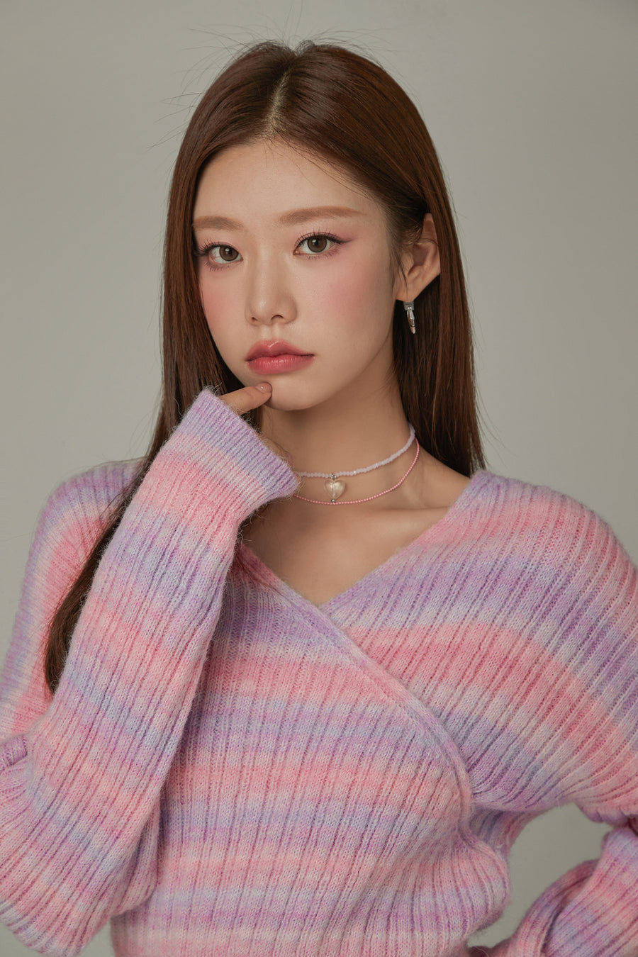 CHUU Striped Crop Knit Sweater