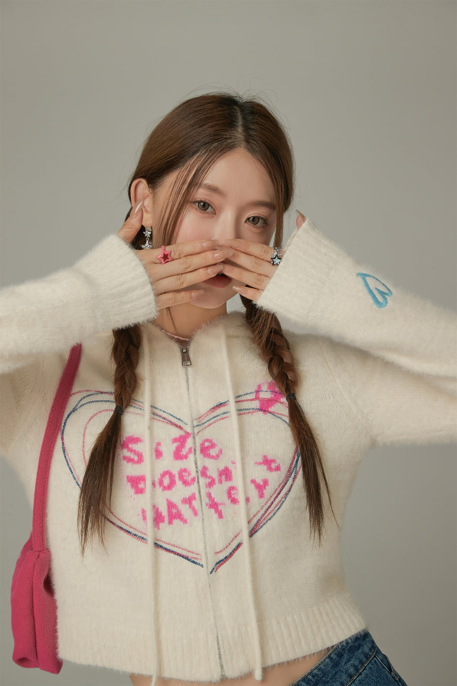 CHUU Heart Hooded Zip-Up Cardigan