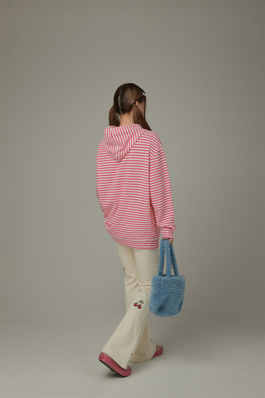 CHUU Logo Striped Loose Hoodie