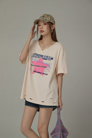 V-Trim Chuu Babe Star Distressed T-Shirt