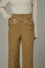 Criss Cross Belt Roll-Up Wide Pants