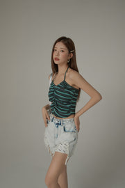 Striped Shirring Sleeveless Top