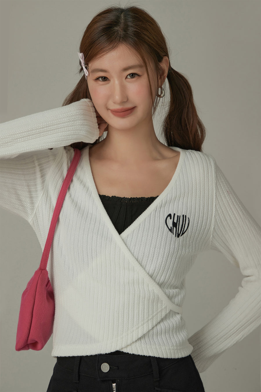 CHUU Heart Chuu Wrap Long Sleeves Cardigan