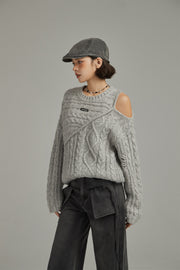 One Shoulder Twist Knit Sweater