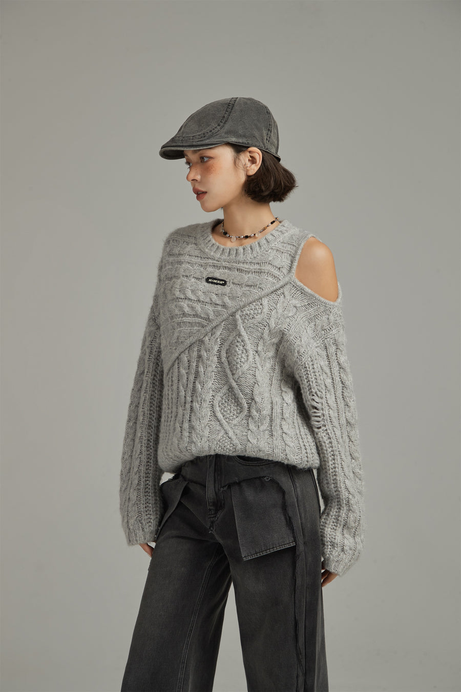 CHUU One Shoulder Twist Knit Sweater