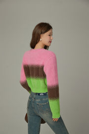 Color Cropped Knit Cardigan