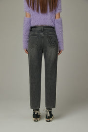 Frayed Line Straight Denim Jeans