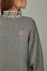 Logo Star Lettering Loose Fit Knit Sweater