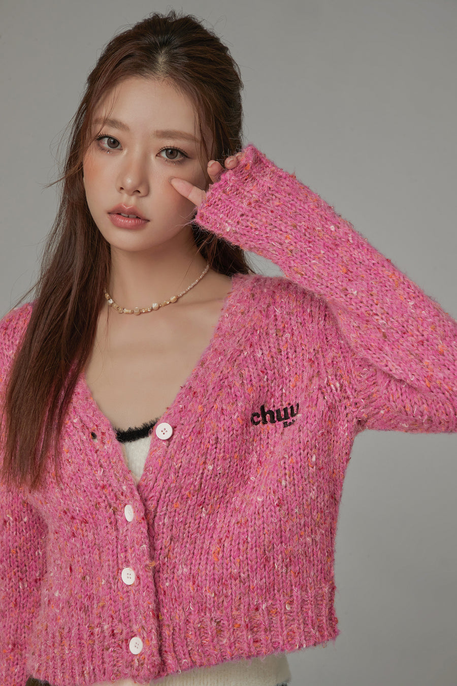 CHUU Cropped Knit Color Cardigan