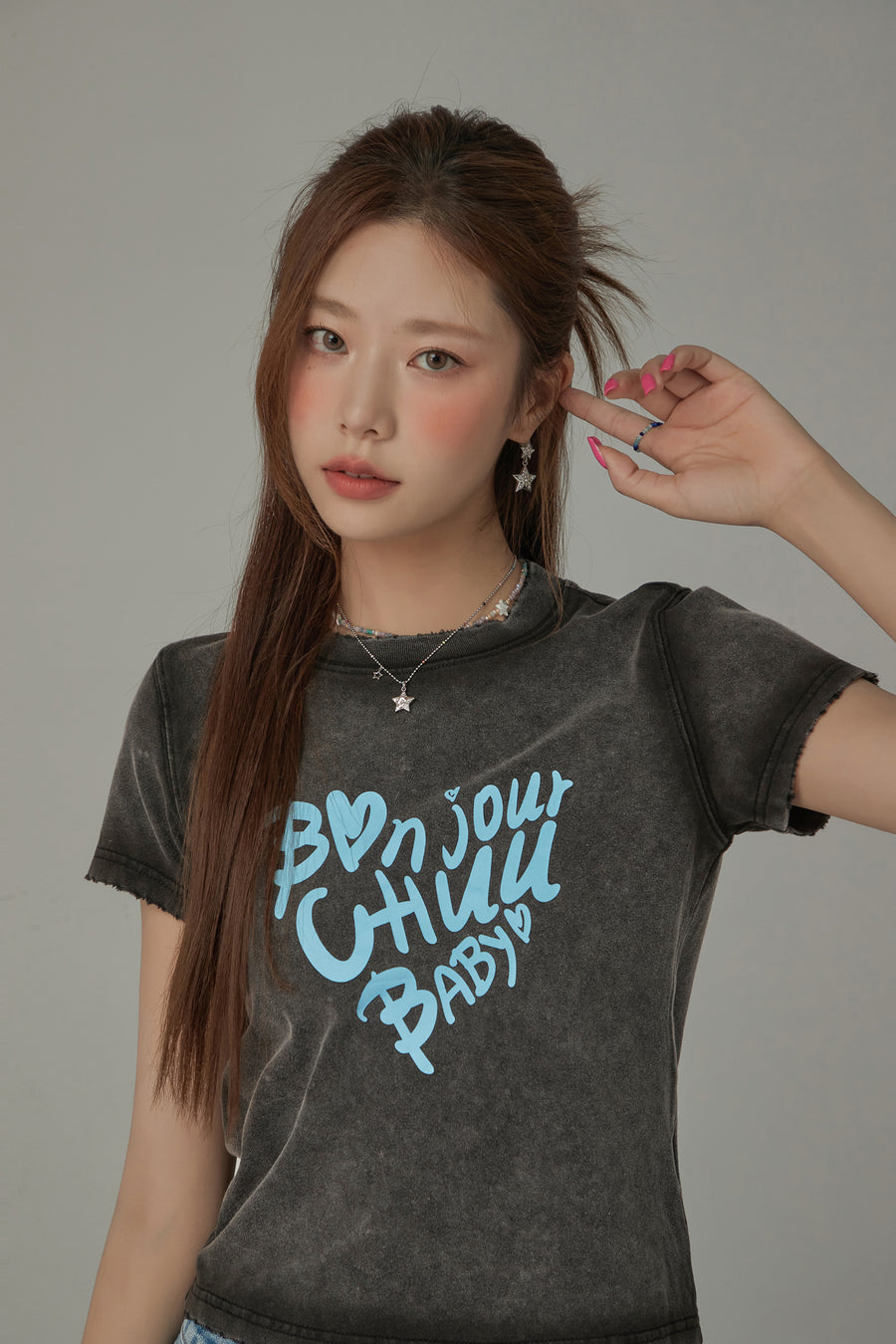 CHUU Bonjour Logo Lettering Sporty T-Shirt