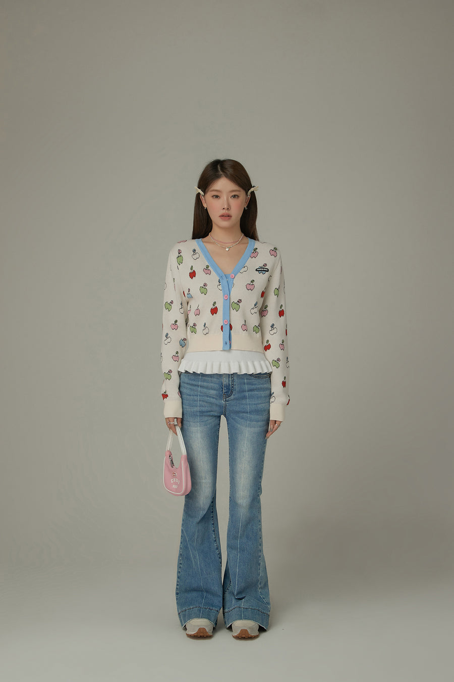 CHUU Cherry Hearts Knit Button Cardigan