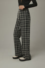 Check Drawstring Casual Pants