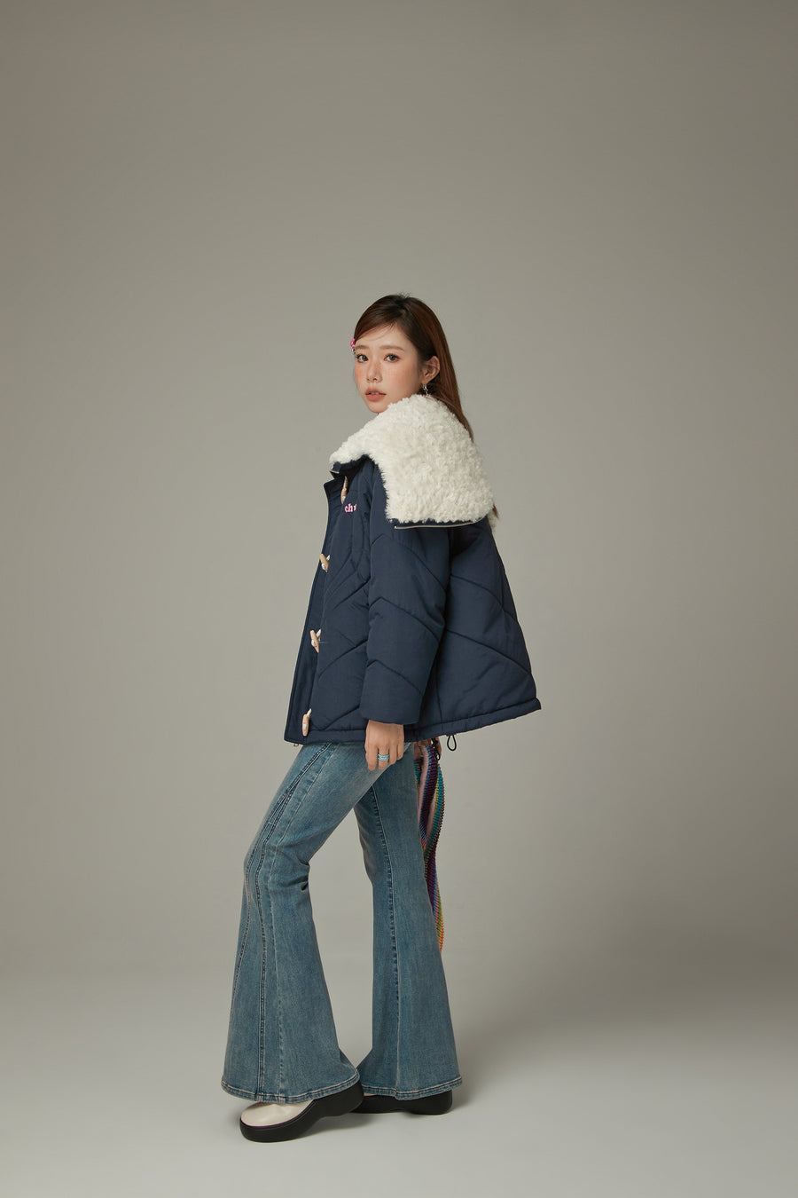 CHUU Fleece Collar Quilted Jacket