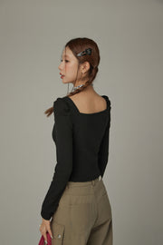 Heart Buttons Square Puff Sleeve Top