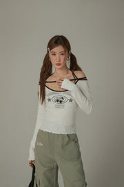 Chest Strings Long Sleeves Top