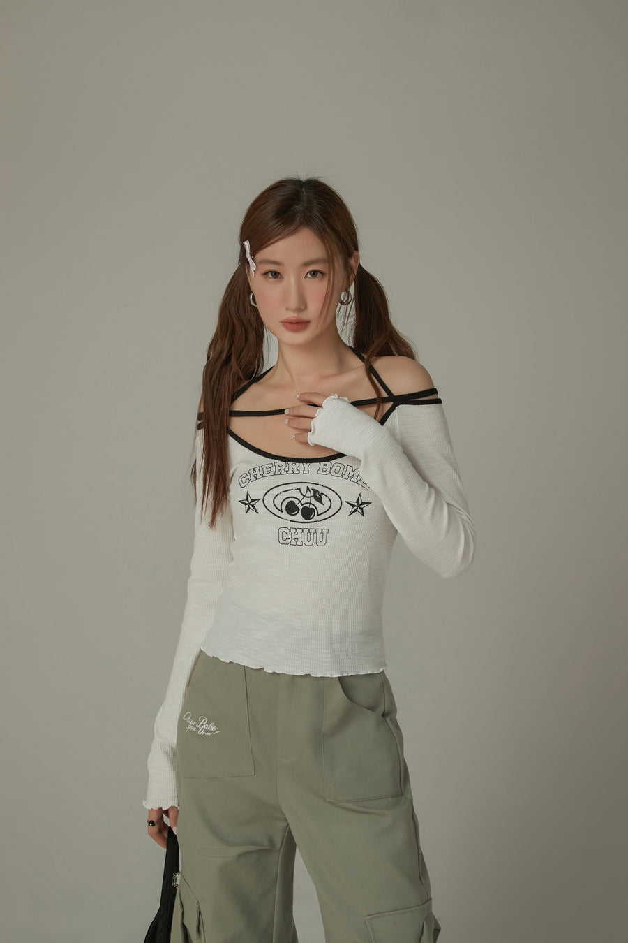 CHUU Chest Strings Long Sleeves Top