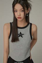 Chuu Star Center Line-Colored Sleeveless Semi Crop T-Shirt