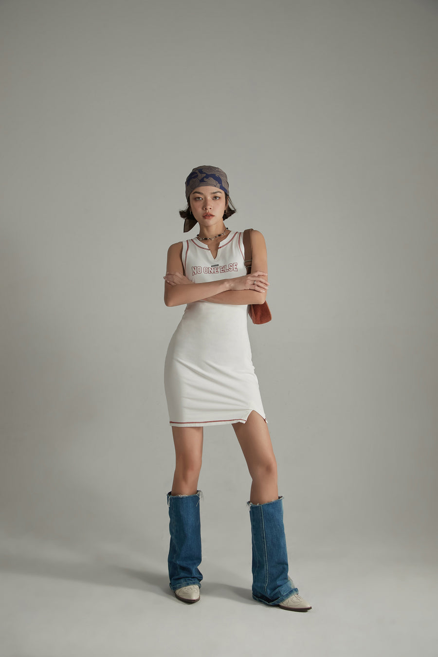 CHUU Stitch Logo Sleeveless Mini Dress