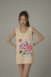 Graffiti Print U-Neck Boxy Sleeveless Top