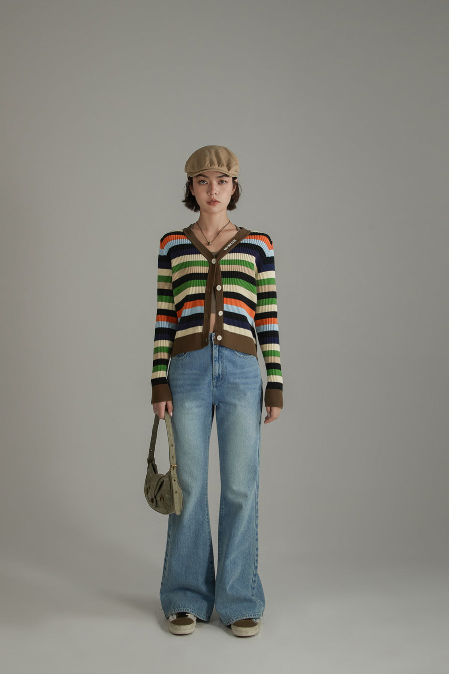 CHUU Striped Knit Cardigan