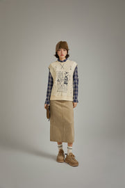 Music Distressed Printed Loose Vest