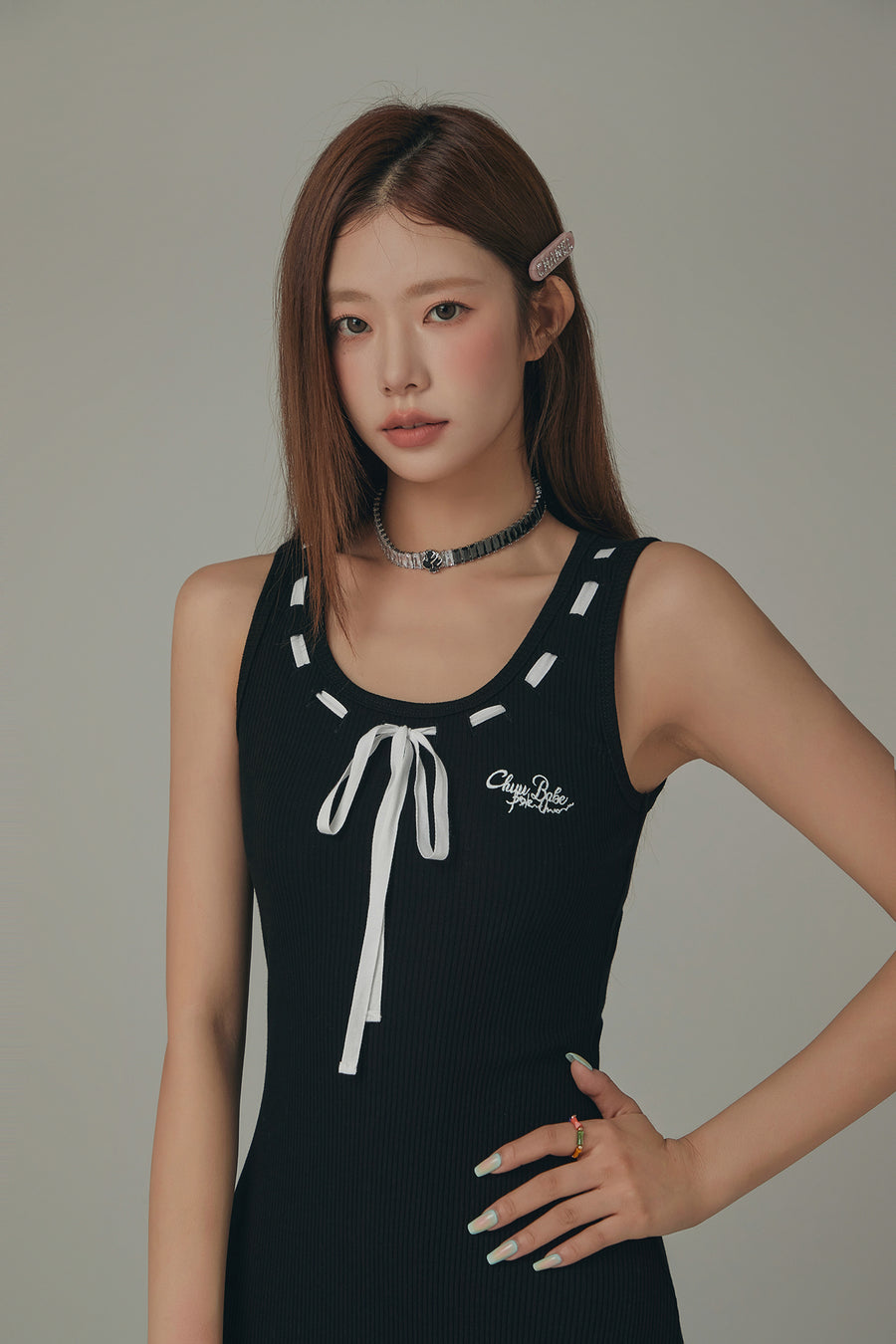 CHUU Ribbon Tie Logo Sleeveless Dress