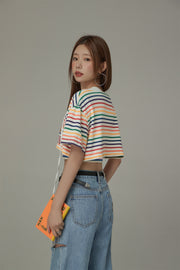 V-Neck Rainbow Stripe Loosefit T-Shirt