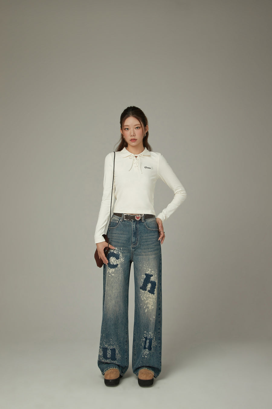 CHUU Colored Eyelet Tie Up T-Shirt