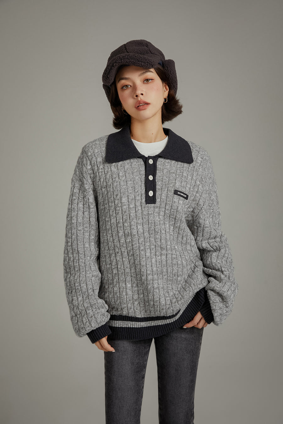 CHUU Polo Neck Twist Knit Sweater