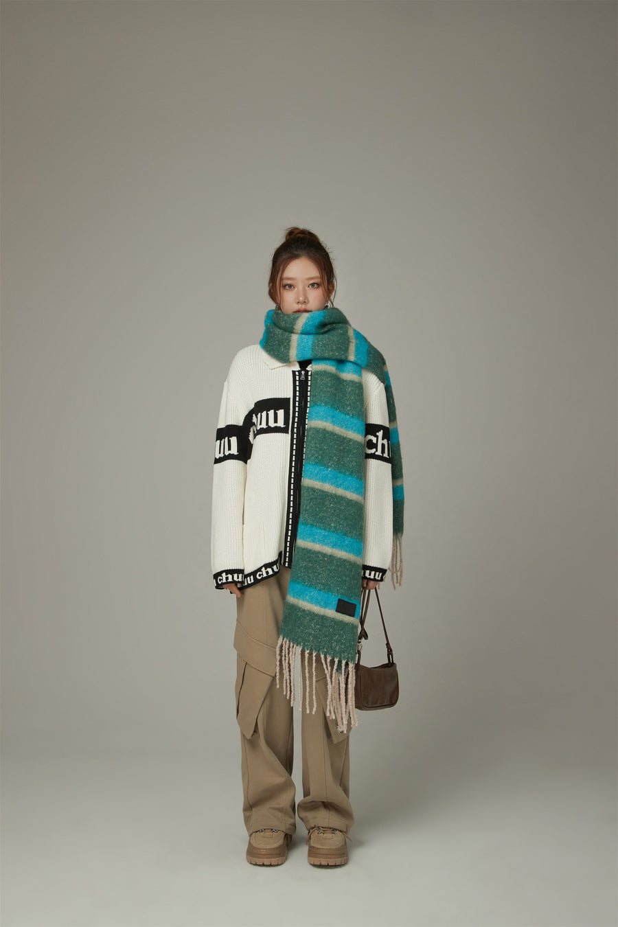 CHUU Striped Fringe Muffler