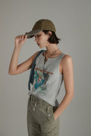 V Split Deer Character Sleeveless Top